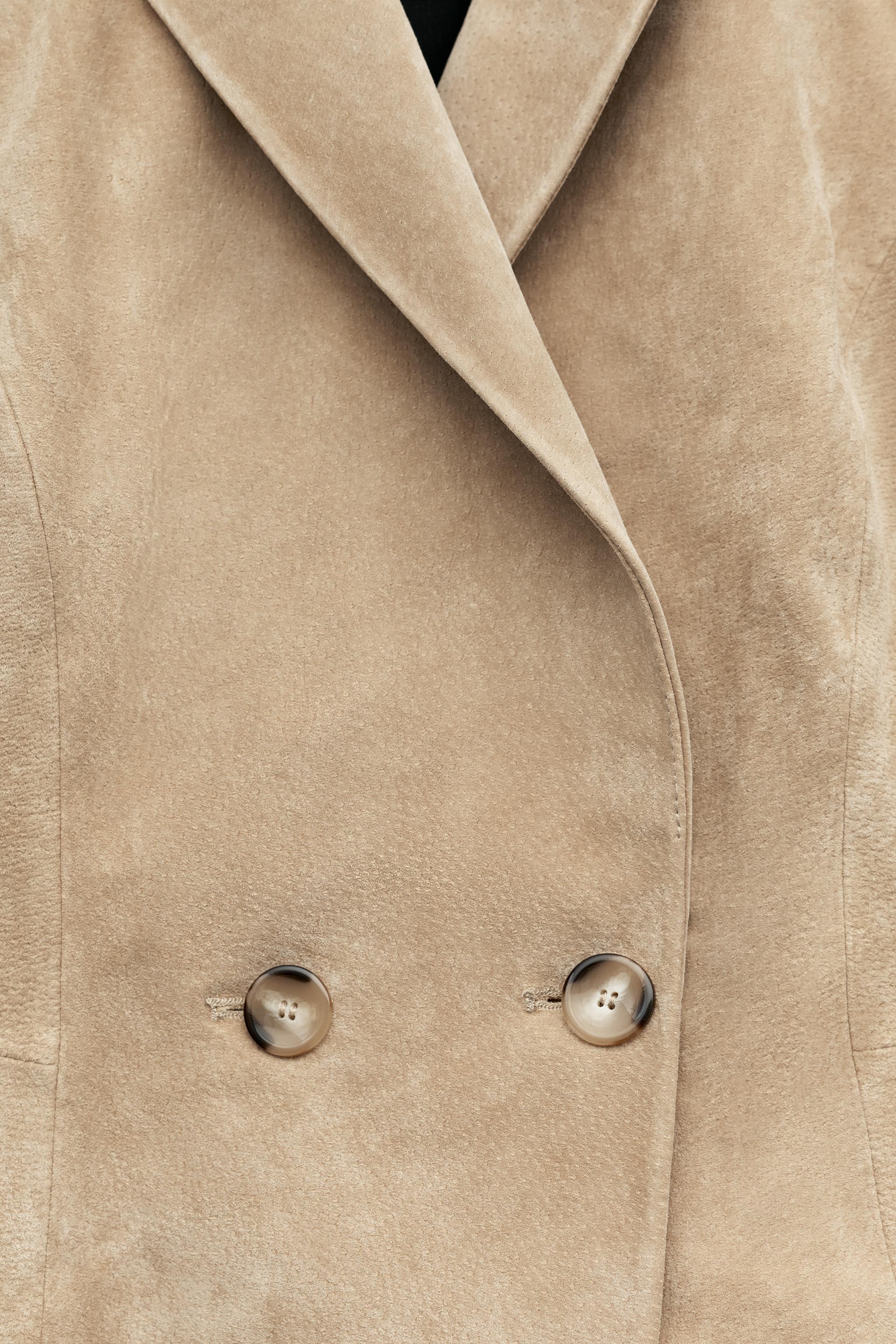100% LEATHER CROPPED BLAZER WITH SHOULDER PADS
